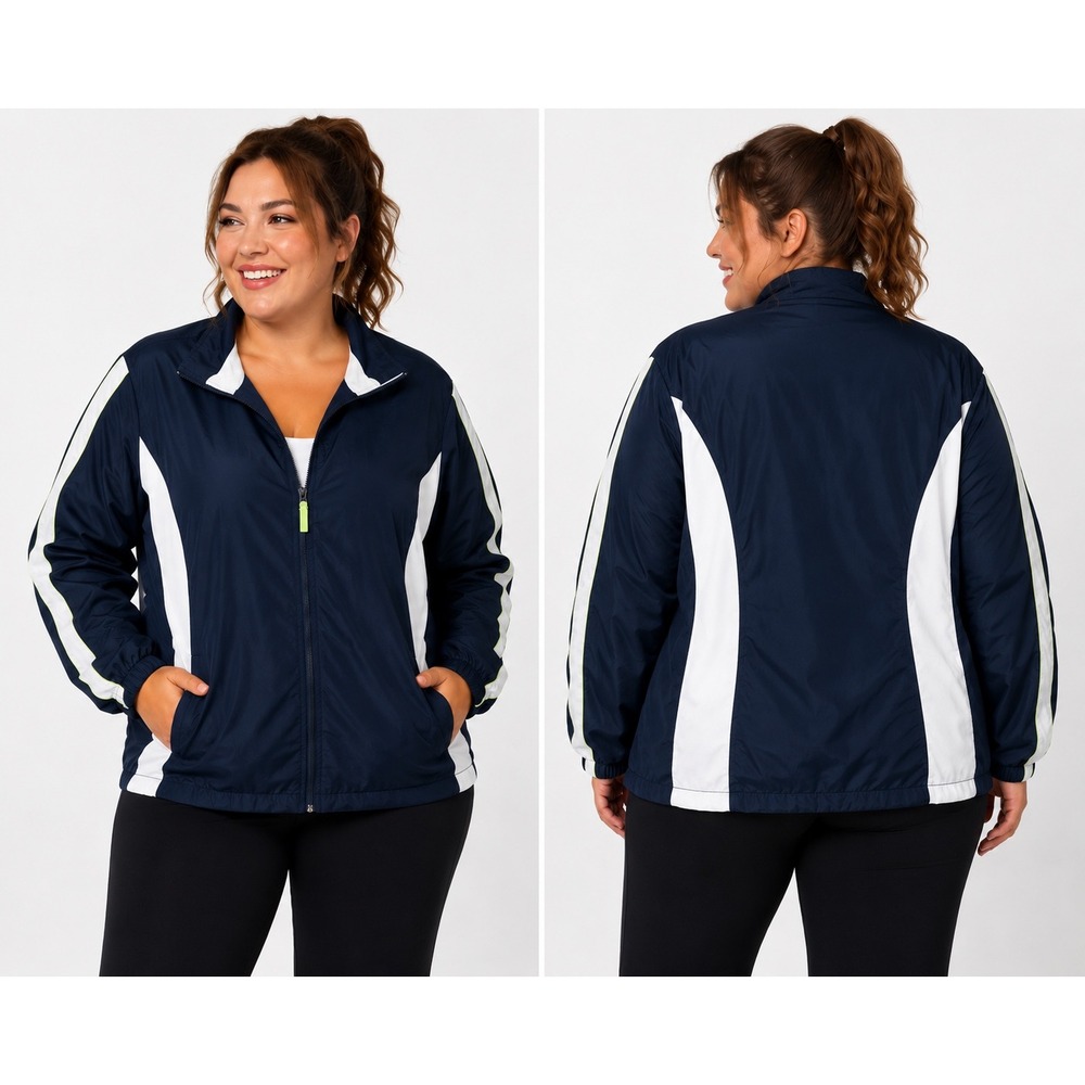 Danskin Now Womens 3X Dark Navy Full Zip‎ Windbreaker Jacket Mesh Panels